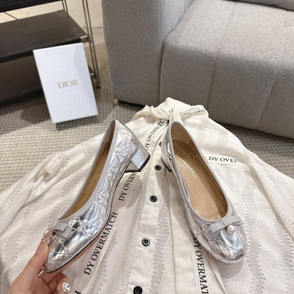 DIOR 26S LOW BLOCK HEEL PUMPS IN SILVER LAMBSKIN