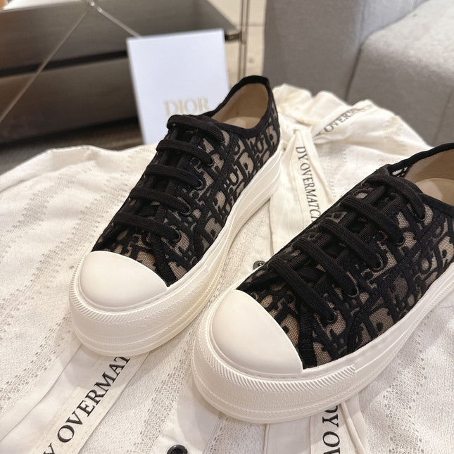 DIOR 26S PLATFORM SNEAKERS IN BLACK OBLIQUE EMBROIDERED MESH