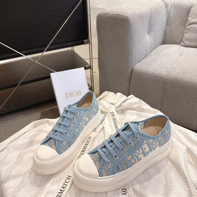 DIOR 26S PLATFORM SNEAKERS IN SKY BLUE OBLIQUE EMBROIDERED MESH