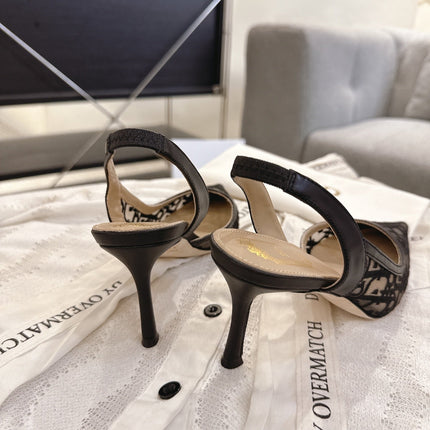 DIOR 26S HIGH-HEEL SLINGBACKS 80 MM IN BLACK OBLIQUE EMBROIDERED MESH