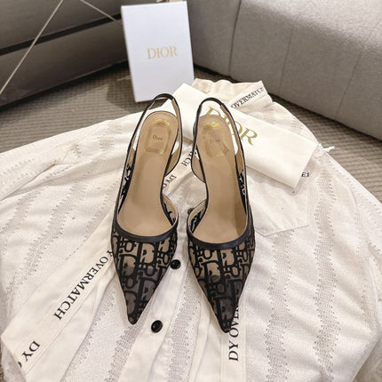 DIOR 26S HIGH-HEEL SLINGBACKS 80 MM IN BLACK OBLIQUE EMBROIDERED MESH