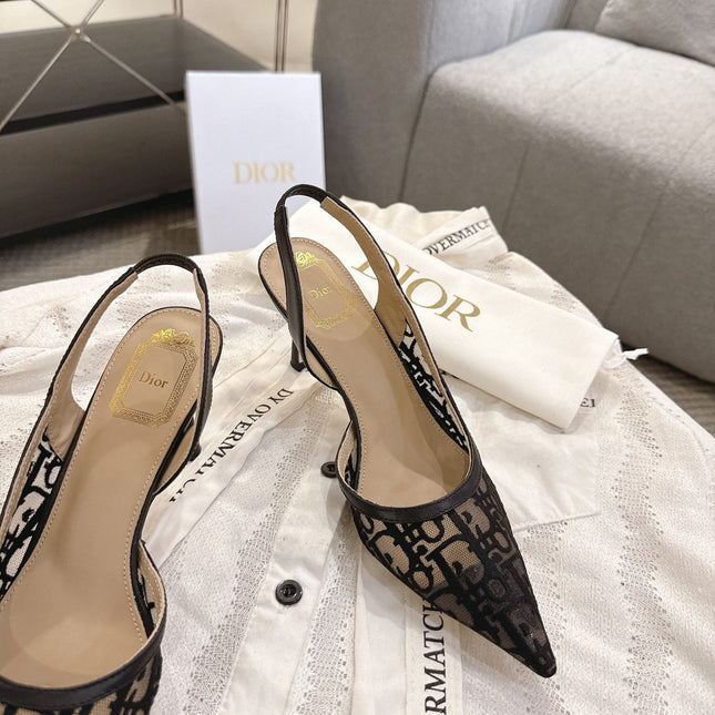 DIOR 26S HIGH-HEEL SLINGBACKS 80 MM IN BLACK OBLIQUE EMBROIDERED MESH