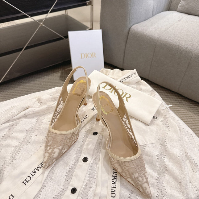 DIOR 26S HIGH-HEEL SLINGBACKS 80 MM IN BEIGE OBLIQUE EMBROIDERED MESH