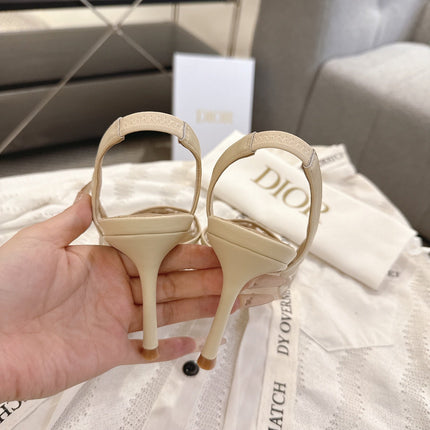 DIOR 26S HIGH-HEEL SLINGBACKS 80 MM IN BEIGE OBLIQUE EMBROIDERED MESH