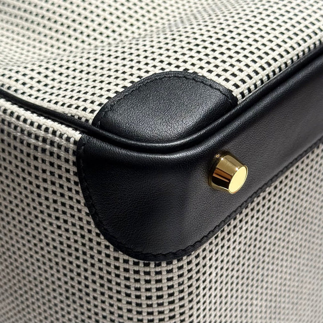 QUADRILLE BIRKIN 30CM IN BLACK SWIFT CALFSKIN WHITE BLACK PLAID TOILE CANVAS