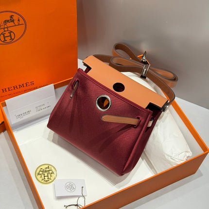 HERMES 25S MINI HERBAG 20 IN PLUM RED CANVAS SILVER HARDWARE