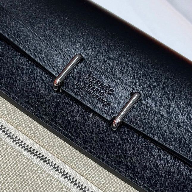 HERMES 25S MINI HERBAG 20 IN BEIGE AND BLACK CANVAS SILVER HARDWARE