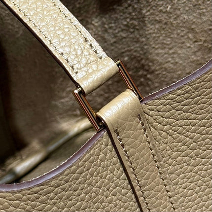 HERMES 25S PICOTIN LOCK 18 IN OLIVE GOLD CALFSKIN GOLD HARDWARE