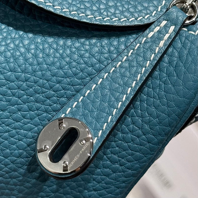 HERMES 25S MINI LINDY 19 IN SLATE BLUE CALFSKIN SILVER HARDWARE