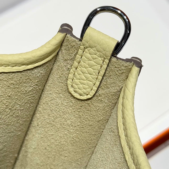 HERMES 25S MINI EVELYNE 18 IN MILTON YELLOW PATTERNED STRAP CALFSKIN SILVER HARDWARE