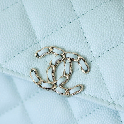 CHANEL 25S KELLY IN PASTEL BLUE LAMBSKIN WITH SILVER HARDWARE
