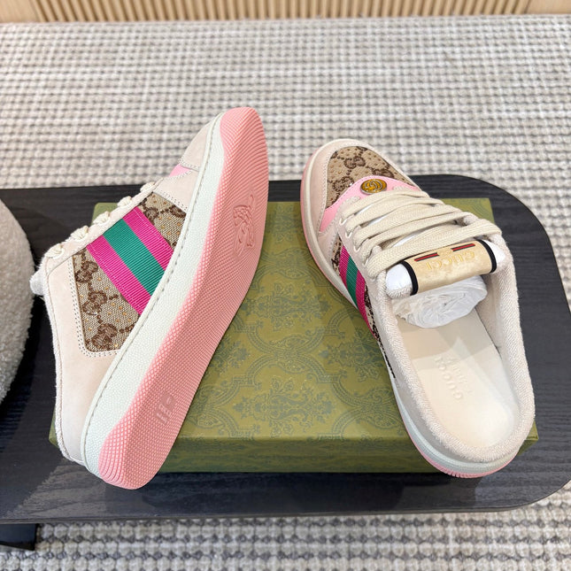 GUCCI 26S BACKLESS SNEAKERS IN BROWN CANVAS AND BEIGE LEATHER