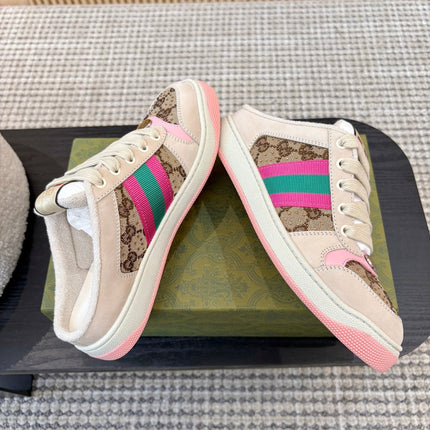 GUCCI 26S BACKLESS SNEAKERS IN BROWN CANVAS AND BEIGE LEATHER