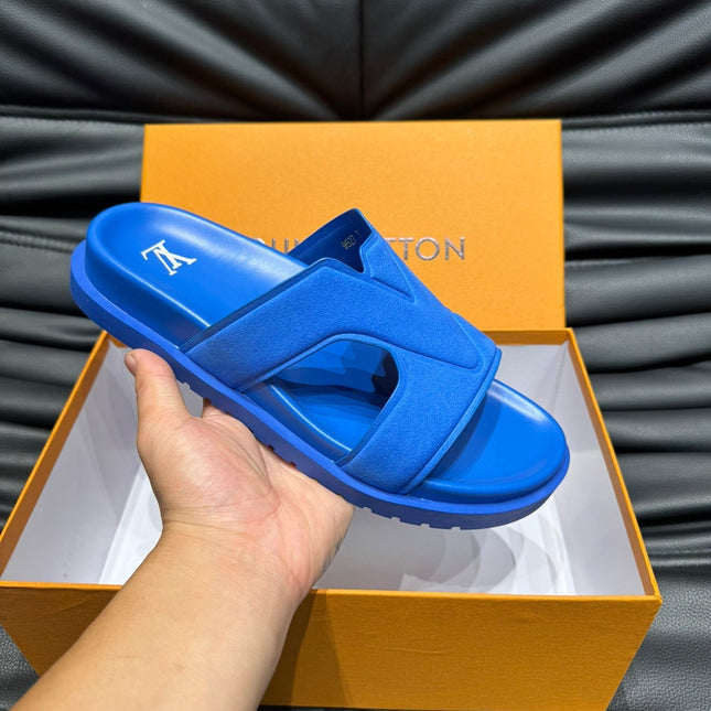 LV OASIS MULE IN COBALT BLUE SUEDE CALFSKIN