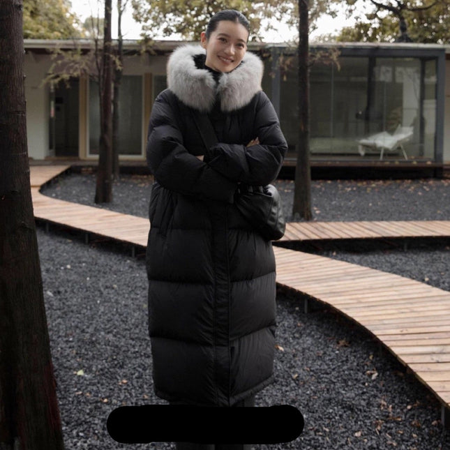 MAX MARA 25S LONG DOWN COAT WITH FOX FUR COLLAR 176