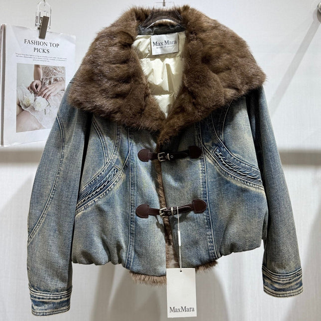 MAXMARA 26S FUR-COLLAR DENIM JACKET 339