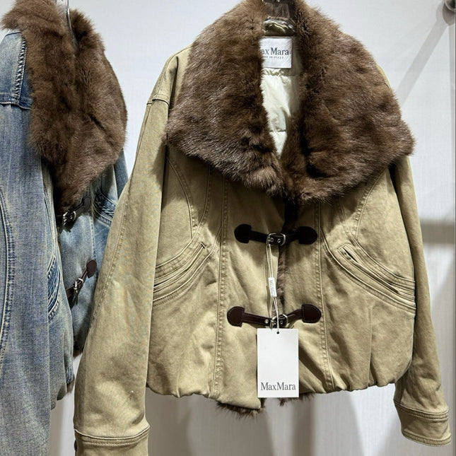 MAXMARA 26S FUR-COLLAR DENIM JACKET 338