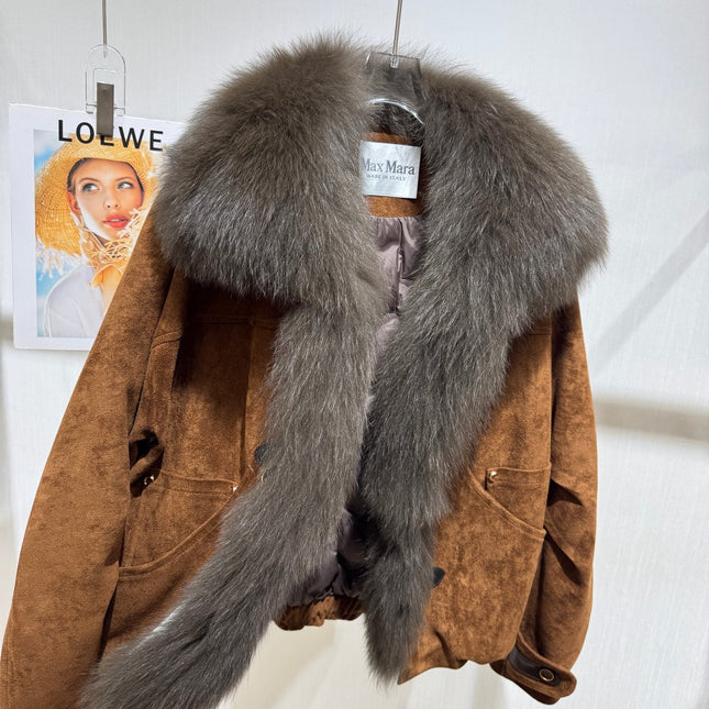 MAXMARA 26S FUR-TRIMMED SUEDE JACKET 335