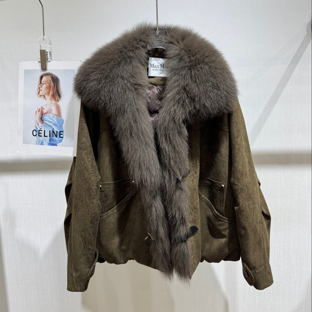 MAXMARA 26S FUR-TRIMMED SUEDE JACKET 337