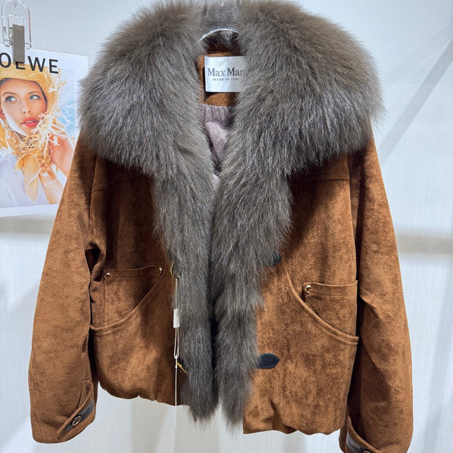MAXMARA 26S FUR-TRIMMED SUEDE JACKET 335
