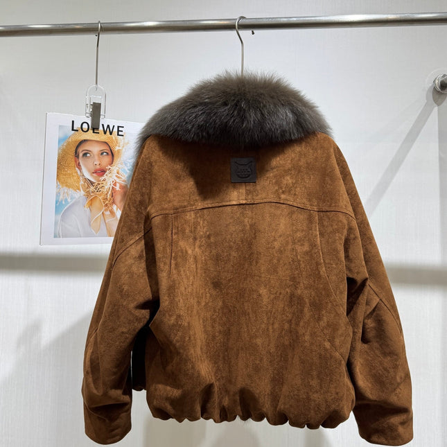 MAXMARA 26S FUR-TRIMMED SUEDE JACKET 335