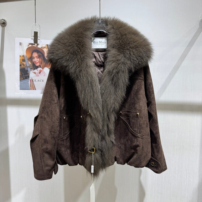 MAXMARA 26S FUR-TRIMMED SUEDE JACKET 336