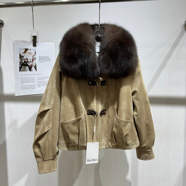 MAXMARA 26S FUR-COLLAR SUEDE JACKET 331