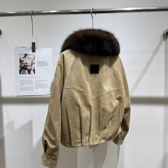 MAXMARA 26S FUR-COLLAR SUEDE JACKET 331