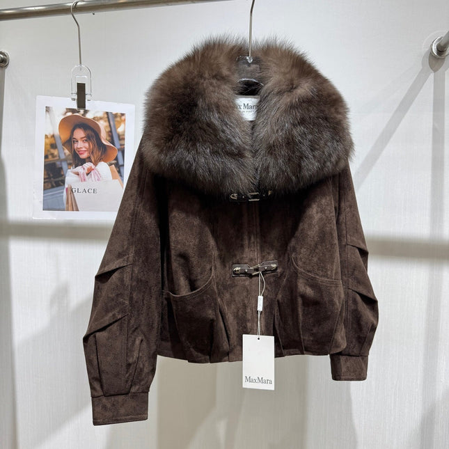 MAXMARA 26S FUR-COLLAR SUEDE JACKET 332