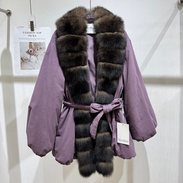 MAXMARA 26S FUR-TRIMMED BELTED JACKET 328