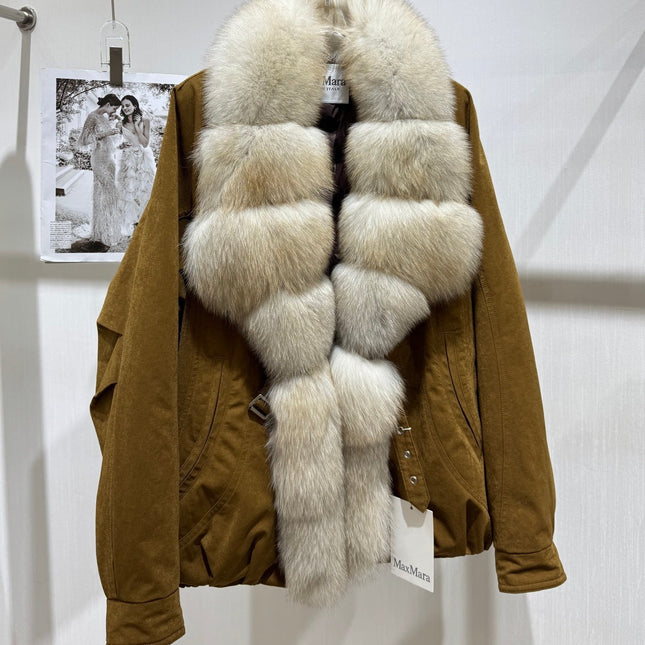 MAXMARA 26S FUR-TRIMMED SUEDE JACKET 296