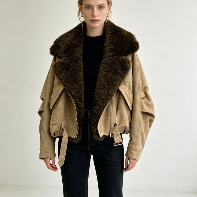 MAXMARA 26S FUR-TRIMMED SUEDE BIKER JACKET 291