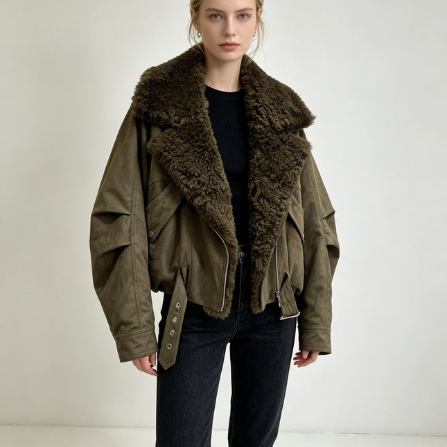 MAXMARA 26S FUR-TRIMMED SUEDE BIKER JACKET 290