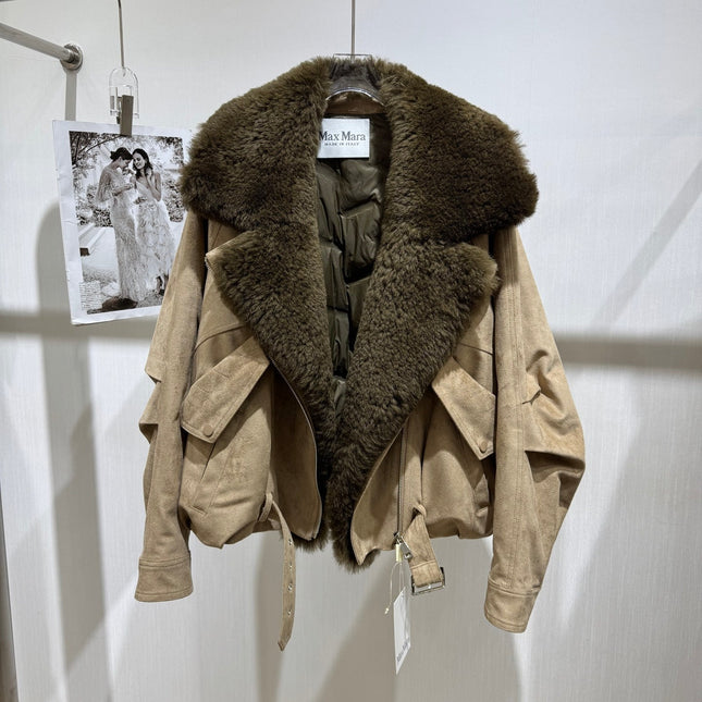 MAXMARA 26S FUR-TRIMMED SUEDE BIKER JACKET 291