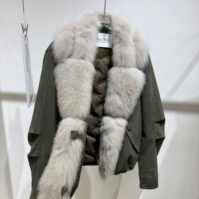 MAXMARA 26S FUR-TRIMMED SUEDE JACKET 287
