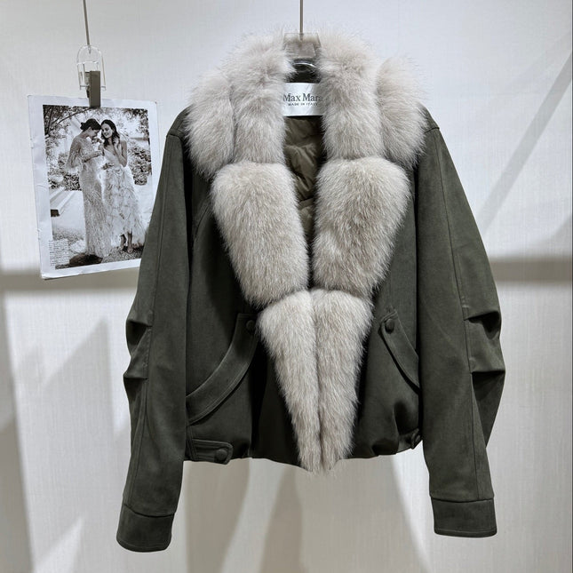 MAXMARA 26S FUR-TRIMMED SUEDE JACKET 287