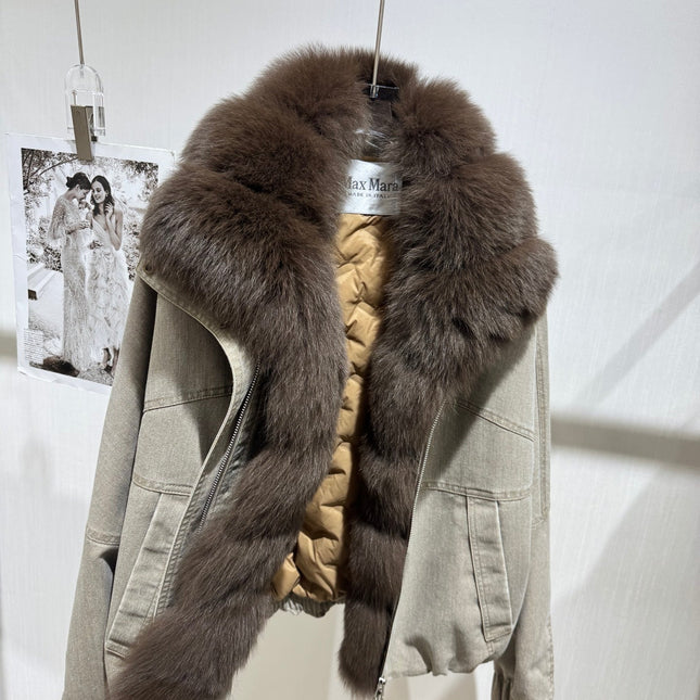 MAXMARA 26S FUR-TRIMMED DENIM JACKET 284