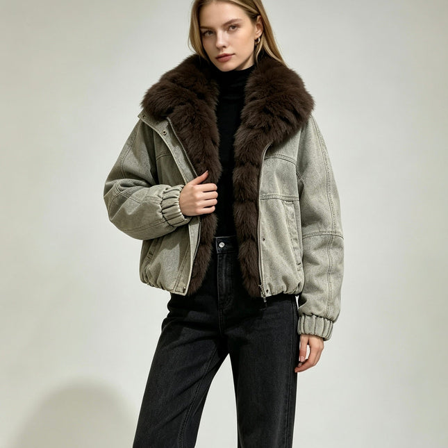 MAXMARA 26S FUR-TRIMMED DENIM JACKET 284