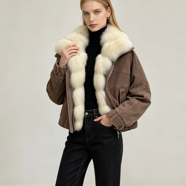 MAXMARA 26S FUR-TRIMMED DENIM JACKET 283