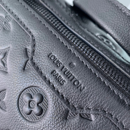 GETAWAY BACKPACK 50 IN BLACK MONOGRAM ECLIPSE CANVAS AND CALFSKIN EMBOSSED LOGO