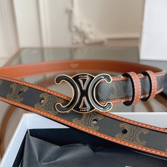 CELINE 26S BELT 25 MM IN BLACK AND BROWN CALFSKIN 669834
