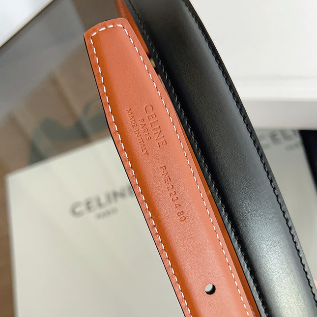 CELINE 26S REVERSIBLE BELT 25 MM IN BROWN AND BLACK CALFSKIN 669842