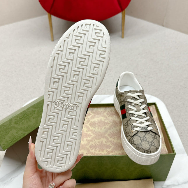 GUCCI 26S LOW TOP SNEAKERS IN BEIGE EBONY CANVAS STYLE 06