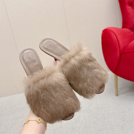 BALENCIAGA 25S HIGH HEEL SANDALS 65 MM IN LIGHT BROWN LAMBSKIN AND FUR