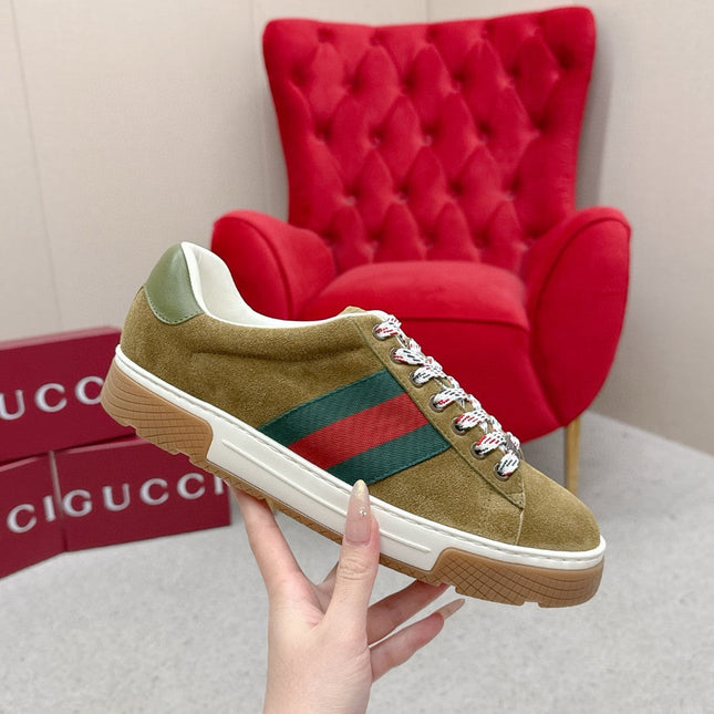 GUCCI 26S LOW TOP SNEAKERS IN OLIVE BROWN SUEDE STYLE 04