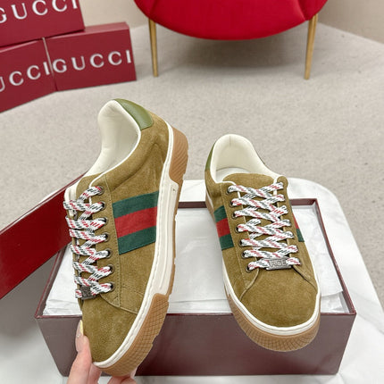 GUCCI 26S LOW TOP SNEAKERS IN OLIVE BROWN SUEDE STYLE 04