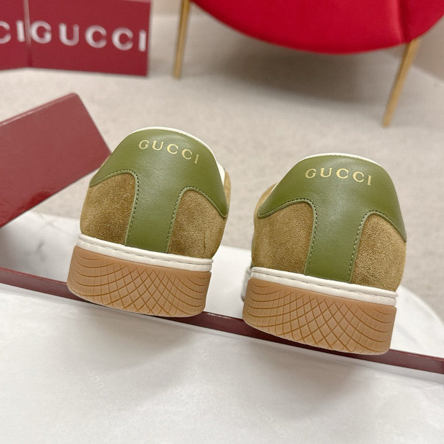 GUCCI 26S LOW TOP SNEAKERS IN OLIVE BROWN SUEDE STYLE 04