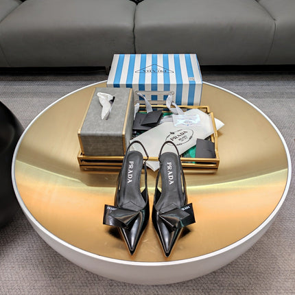 PRADA 26S SLINGBACK PUMPS 45MM IN BLACK SMOOTH CALFSKIN