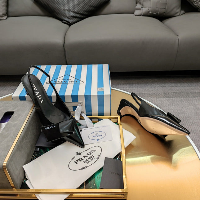 PRADA 26S SLINGBACK PUMPS 45MM IN BLACK SMOOTH CALFSKIN
