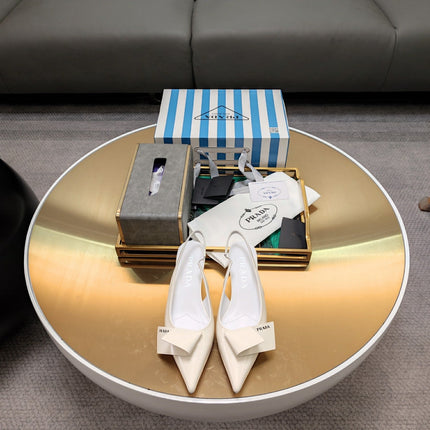 PRADA 26S SLINGBACK PUMPS 45MM IN WHITE SMOOTH CALFSKIN